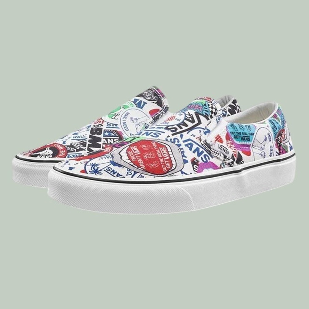 Vans Classic Slip-On Sticker Mashup Graphic Print Women's 9.5/Men 8 UNISEX